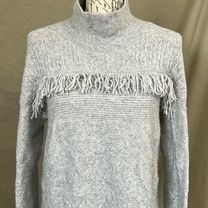 fringed mock turtle pullover sweater gray m
